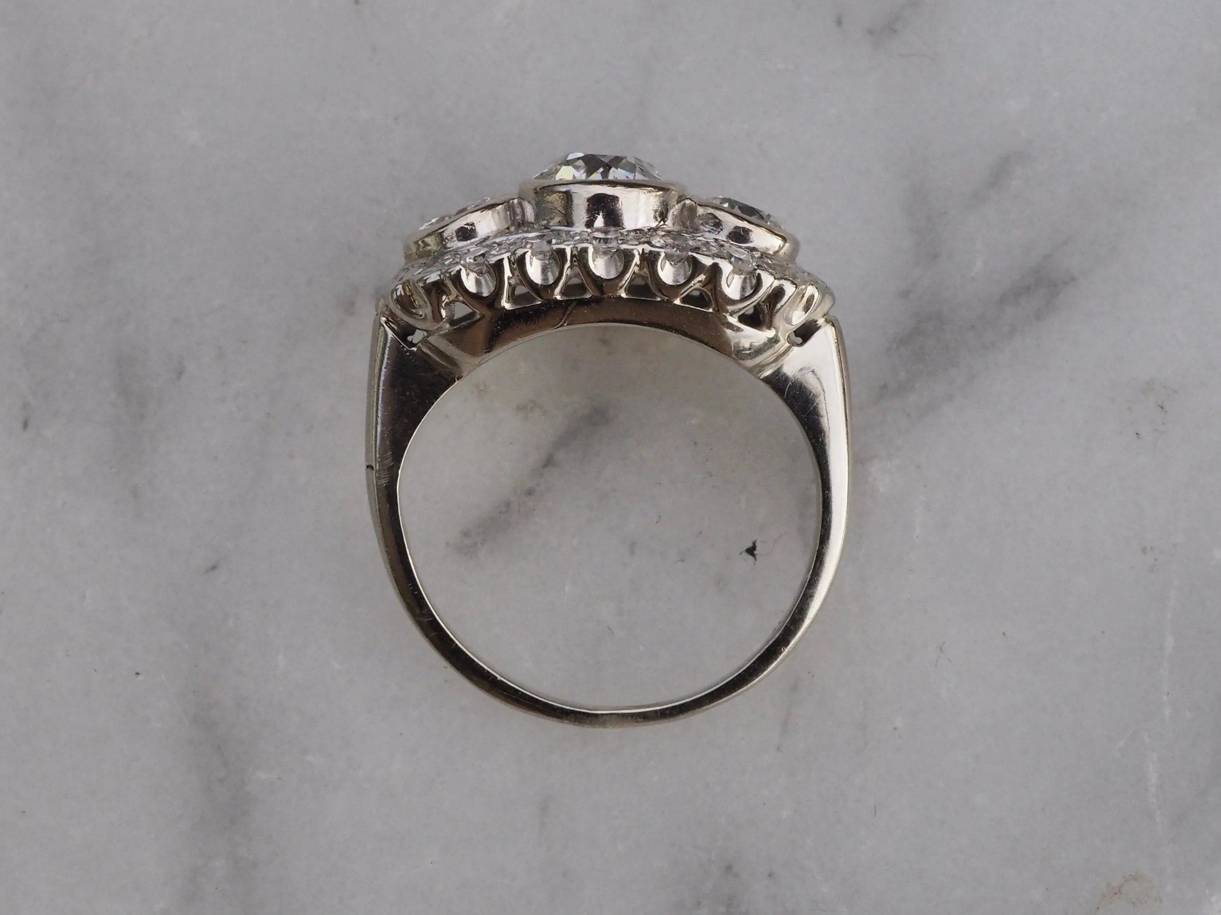 Art Deco 14k White Gold Diamond Trilogy Ring