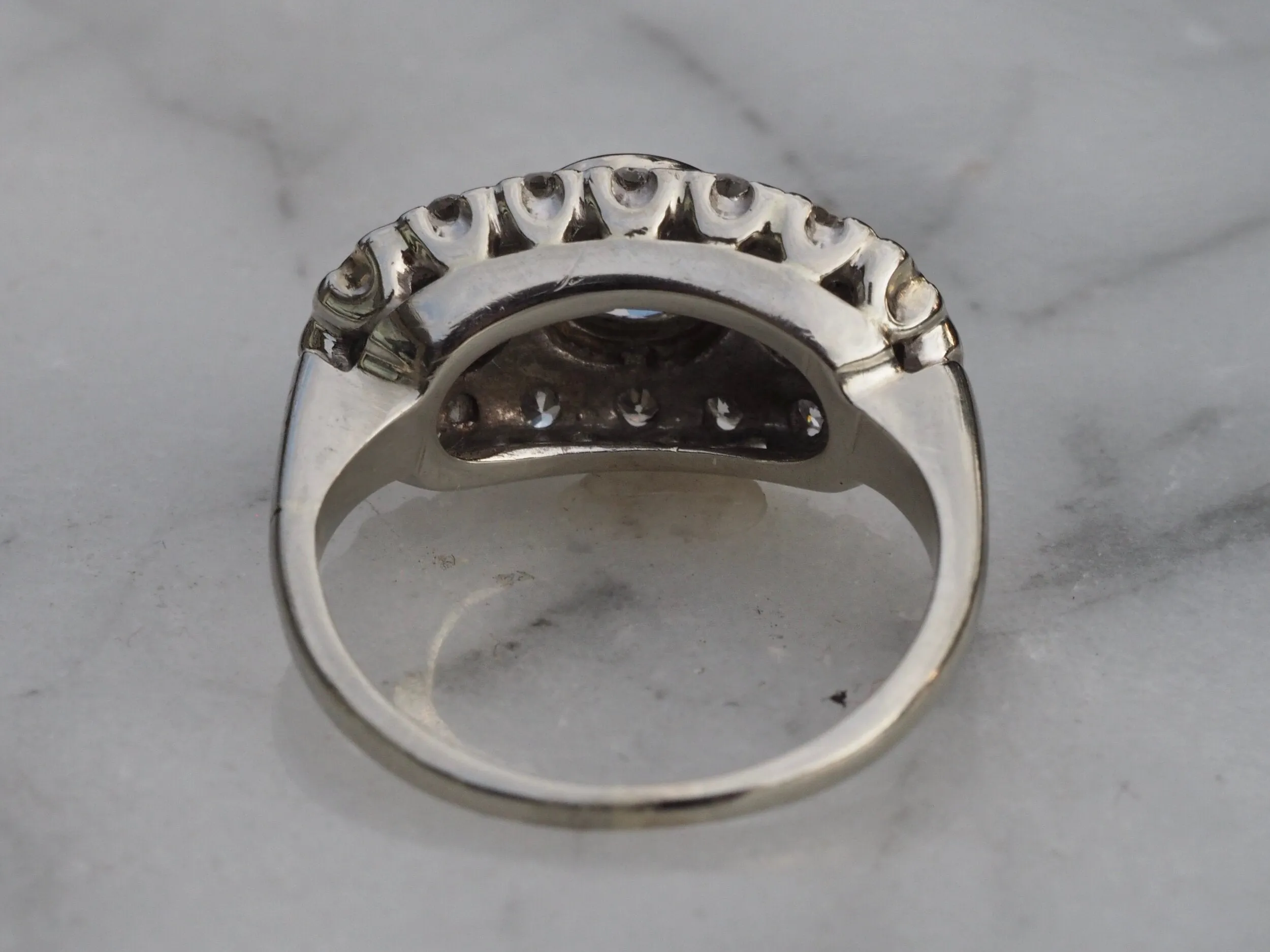 Art Deco 14k White Gold Diamond Trilogy Ring