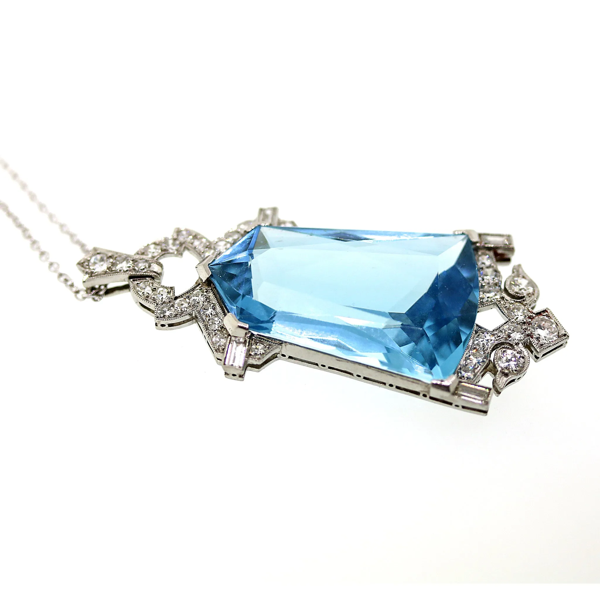 Art Deco Aquamarine and Diamond Pendant