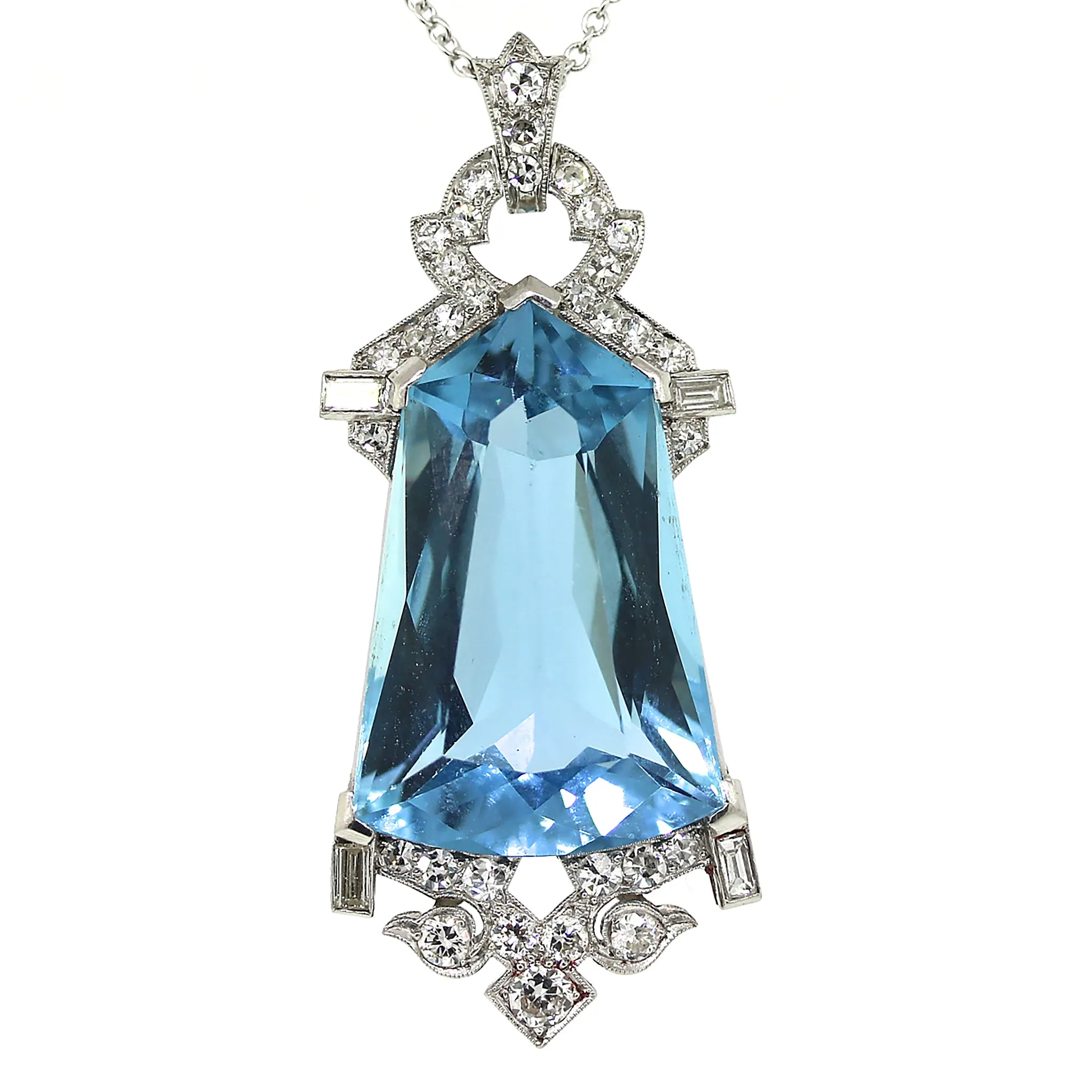 Art Deco Aquamarine and Diamond Pendant