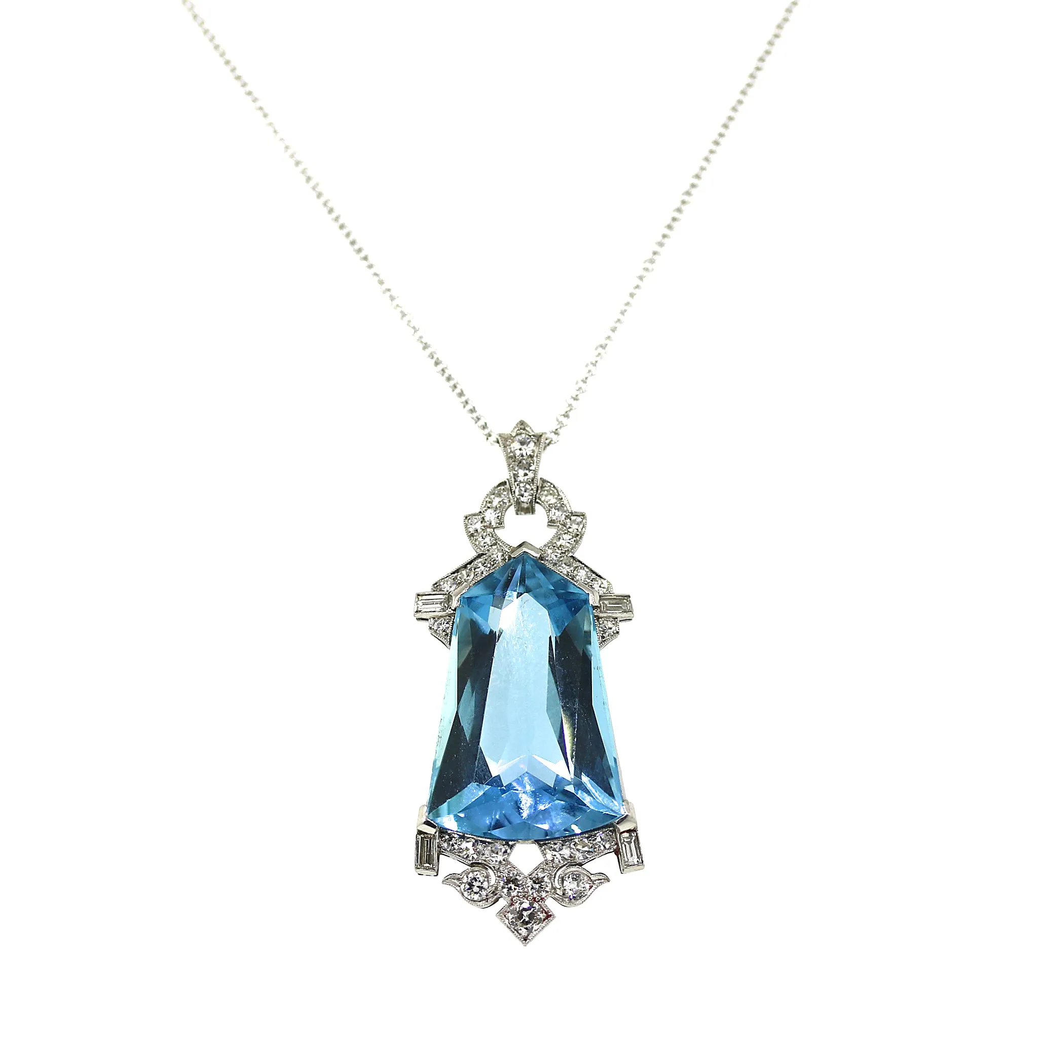 Art Deco Aquamarine and Diamond Pendant