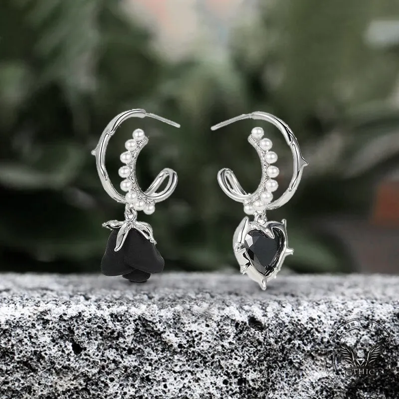 Asymmetric Heart Rose Zircon Stainless Steel Stud Earrings