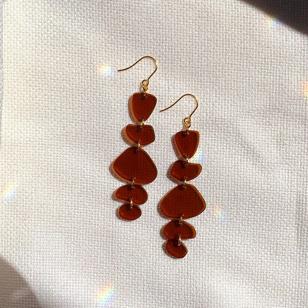 Balance Earrings Abstract Lasercut Acrylic in Amber Brown