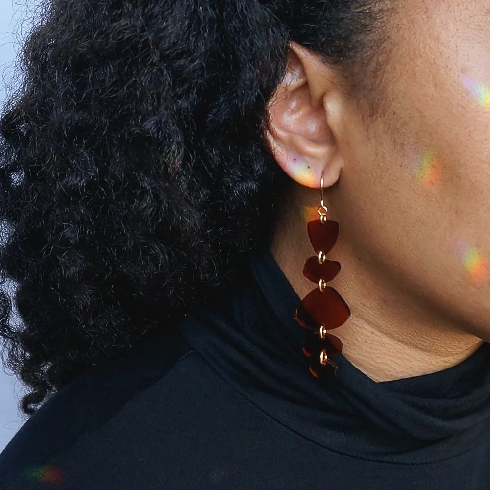 Balance Earrings Abstract Lasercut Acrylic in Amber Brown