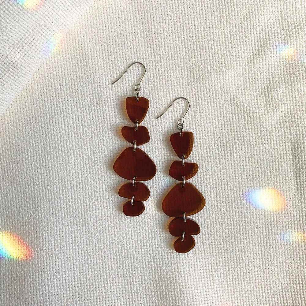 Balance Earrings Abstract Lasercut Acrylic in Amber Brown