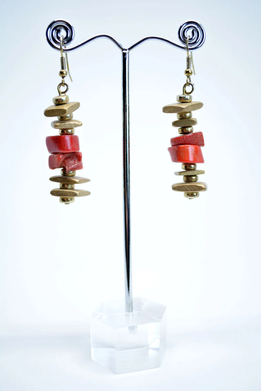 Bamboo Coral Drop Earrings, Bamboo Coral Disks, Square Wood, Boho Earrings, Wooden Earrings, Tribal Jewelry, Gift For Mother, Gift For Her