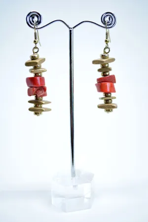 Bamboo Coral Drop Earrings, Bamboo Coral Disks, Square Wood, Boho Earrings, Wooden Earrings, Tribal Jewelry, Gift For Mother, Gift For Her