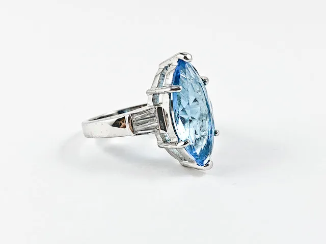 Beautiful Center Marquise Shape Aquamarine Color CZ Silver Ring