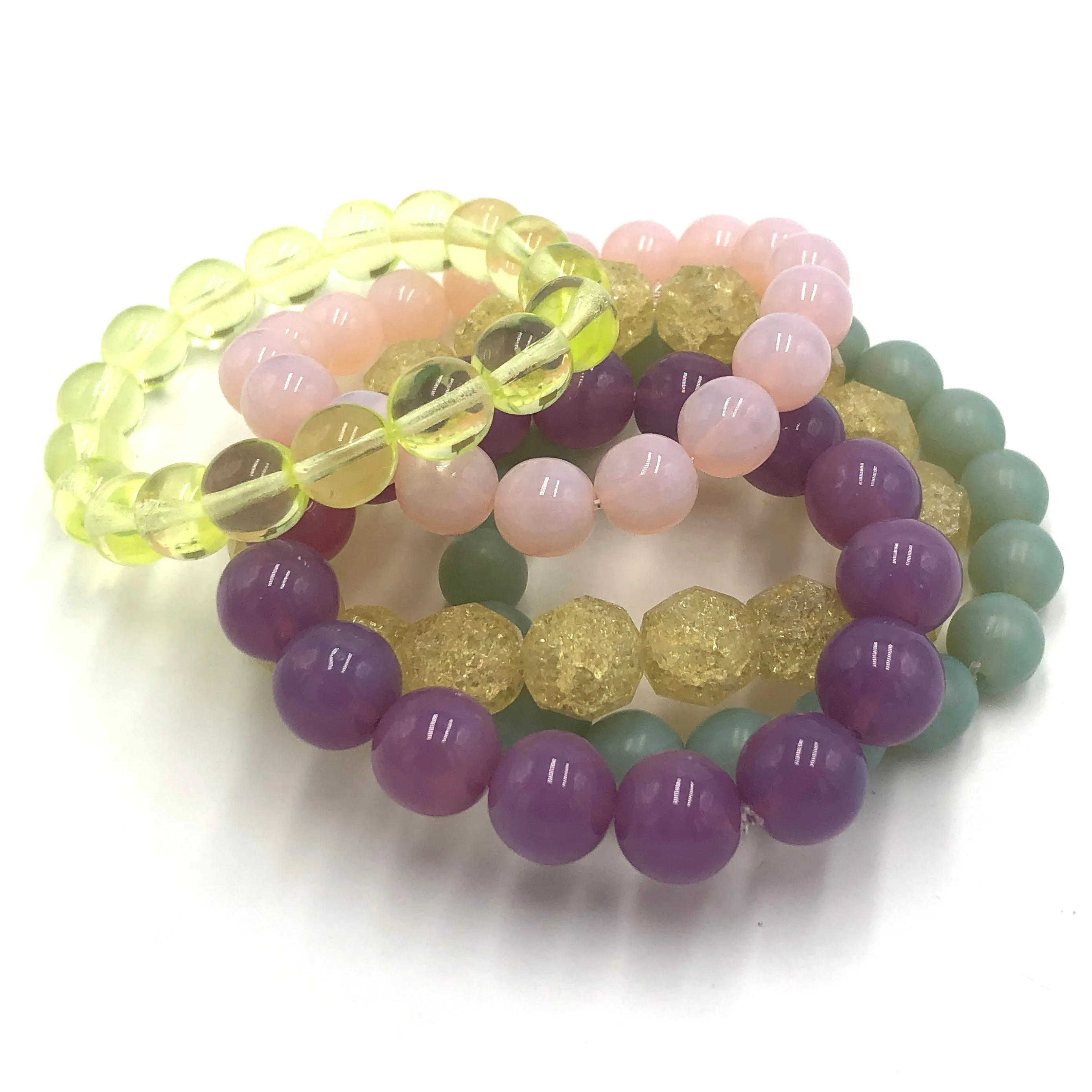 Beige Carved Givre' - Leetie Archival Vintage Glass Stretch Bracelet