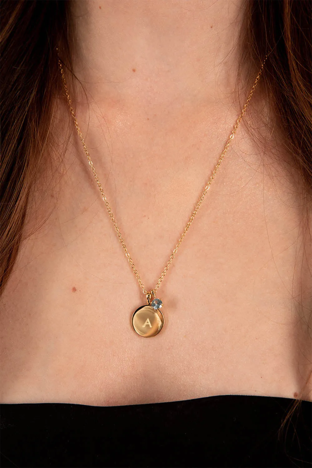 Birthstone March Necklace 14K Gold Plated