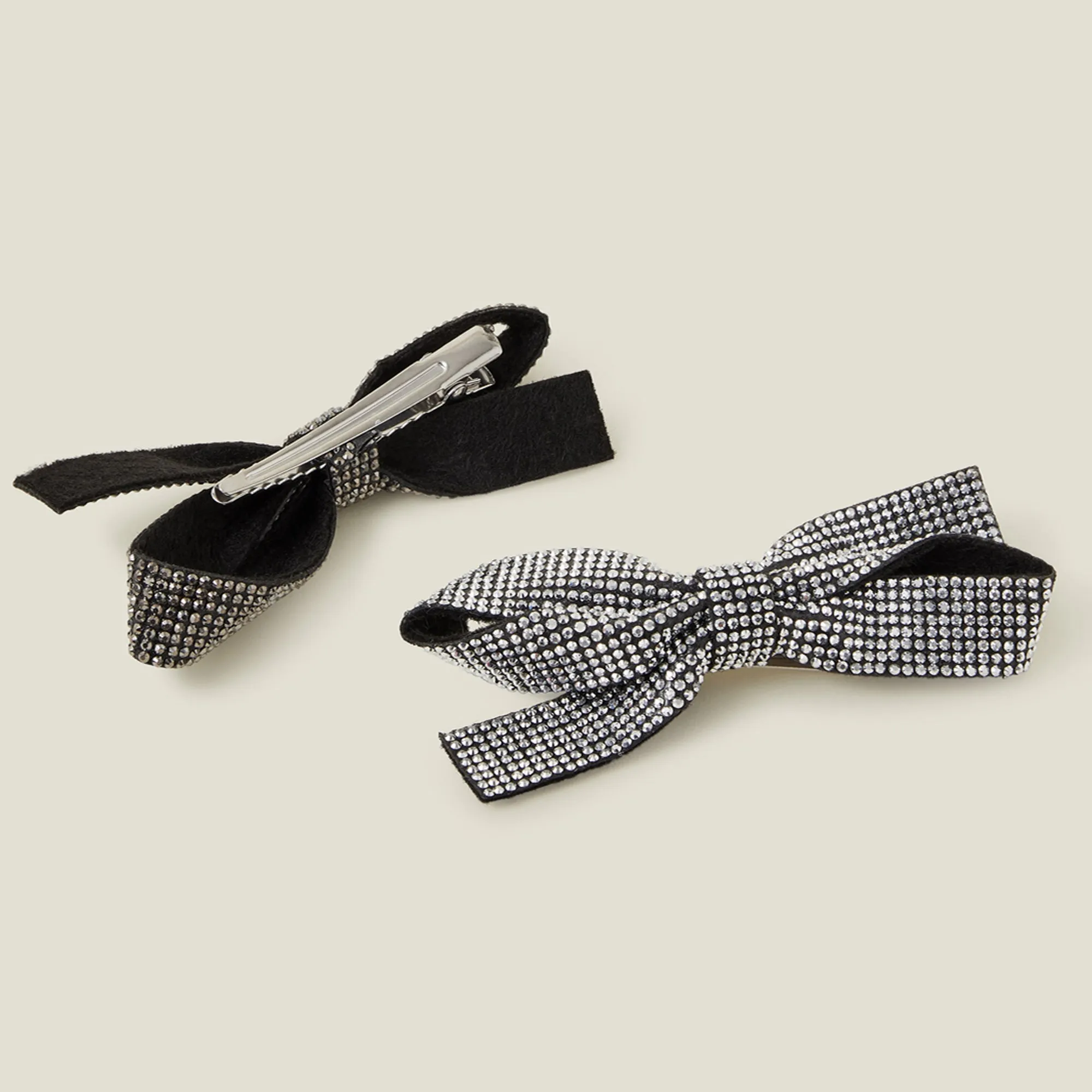 Black Diamante Bow Hair Clips Set Of 2