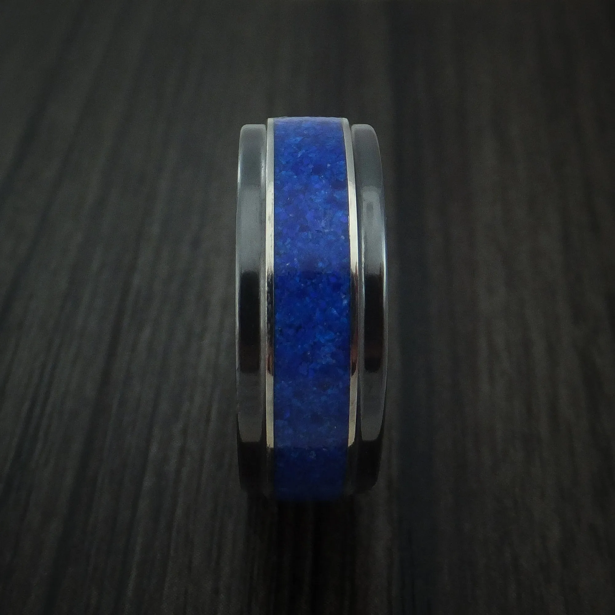 Black Zirconium and Lapis Lazuli Men's Ring Custom Made Band