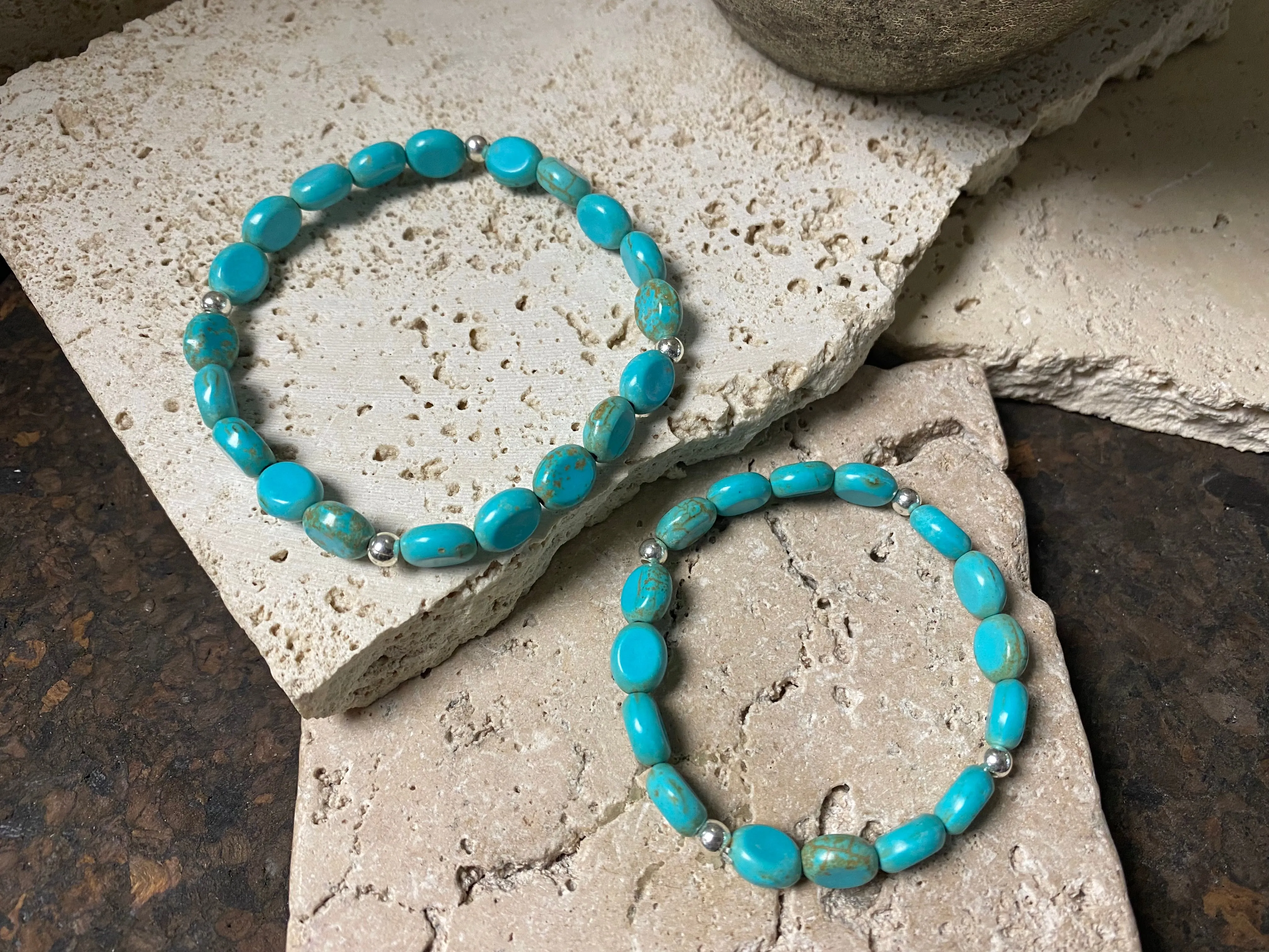 Blue Howlite And Silver Bracelet