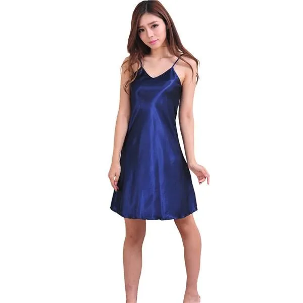 Blue Oversize Female Satin Rayon Nightgown Lady Sexy Spaghetti Strap Night Dress Women Nighties Sleeveles Sleepwear Nightwear
