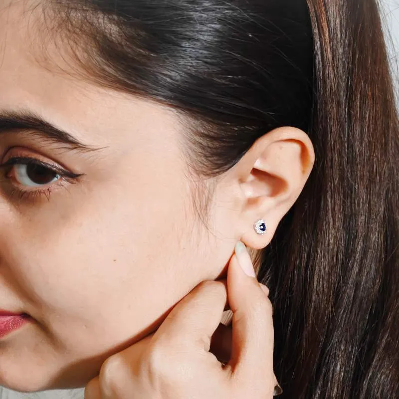 Blue Sapphire Round Stud Earrings