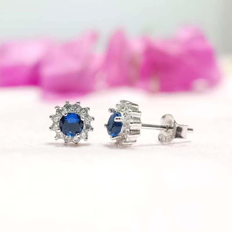 Blue Sapphire Round Stud Earrings