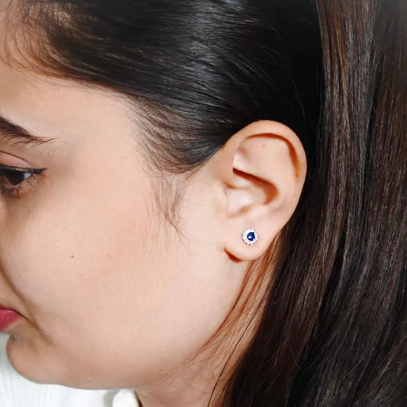 Blue Sapphire Round Stud Earrings