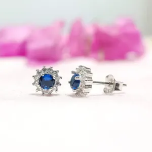 Blue Sapphire Round Stud Earrings