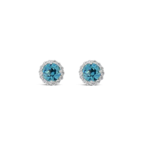 Blue Zircon & Diamond Earrings
