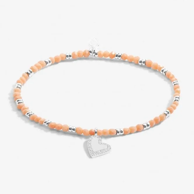 Boho Beads Heart Orange & Silver 17.5cm Stretch Bracelet 6809