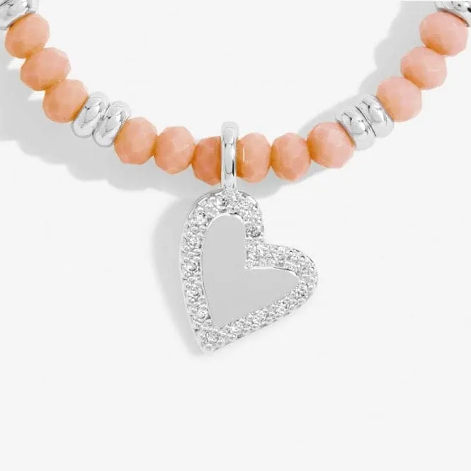 Boho Beads Heart Orange & Silver 17.5cm Stretch Bracelet 6809