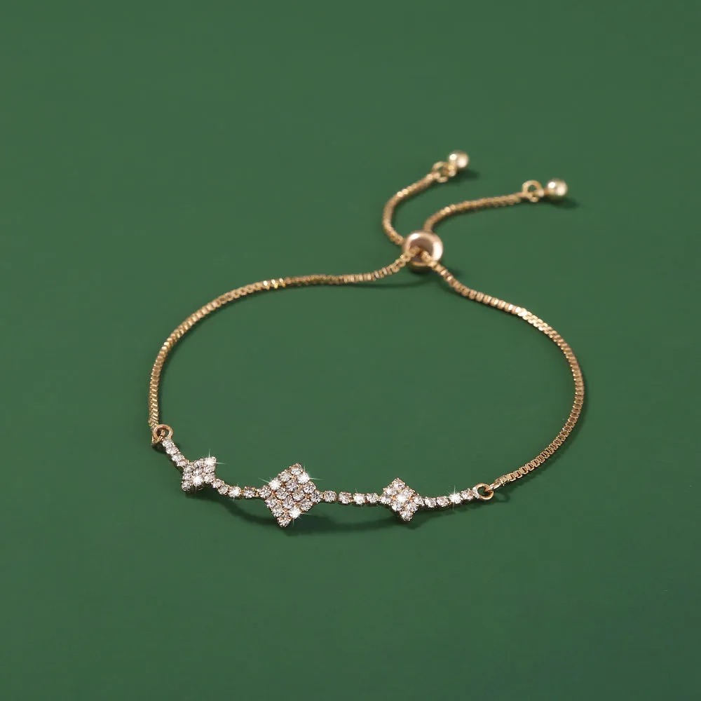 Brass Gold Plated Square Micropaved Zircon Pendant Shrink Brass Bead Bracelet