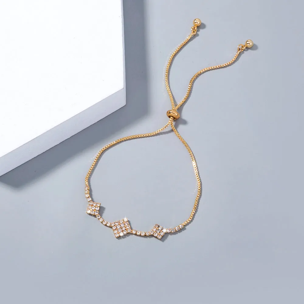 Brass Gold Plated Square Micropaved Zircon Pendant Shrink Brass Bead Bracelet