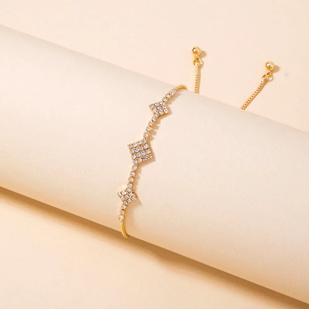 Brass Gold Plated Square Micropaved Zircon Pendant Shrink Brass Bead Bracelet