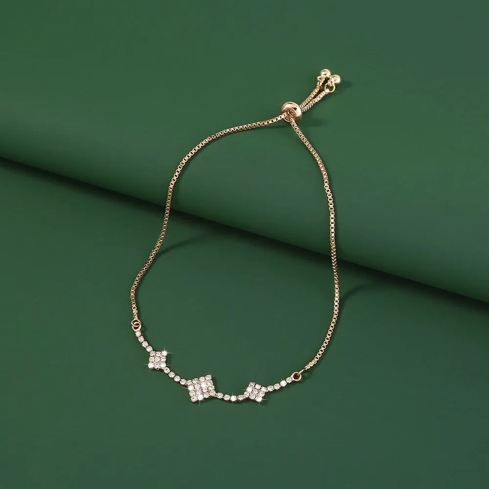 Brass Gold Plated Square Micropaved Zircon Pendant Shrink Brass Bead Bracelet