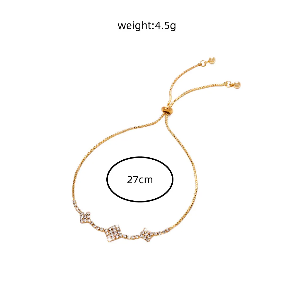 Brass Gold Plated Square Micropaved Zircon Pendant Shrink Brass Bead Bracelet