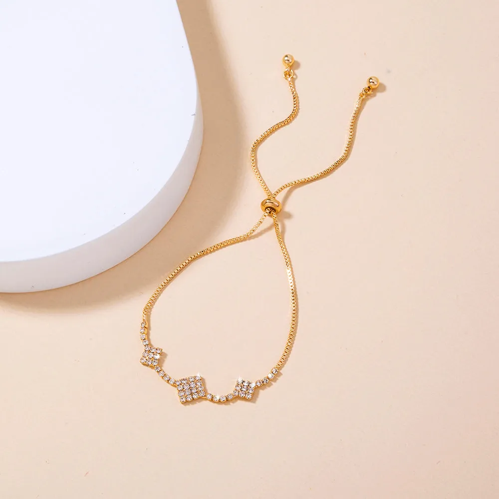 Brass Gold Plated Square Micropaved Zircon Pendant Shrink Brass Bead Bracelet
