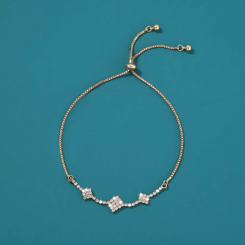 Brass Gold Plated Square Micropaved Zircon Pendant Shrink Brass Bead Bracelet