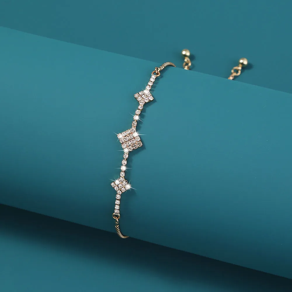 Brass Gold Plated Square Micropaved Zircon Pendant Shrink Brass Bead Bracelet