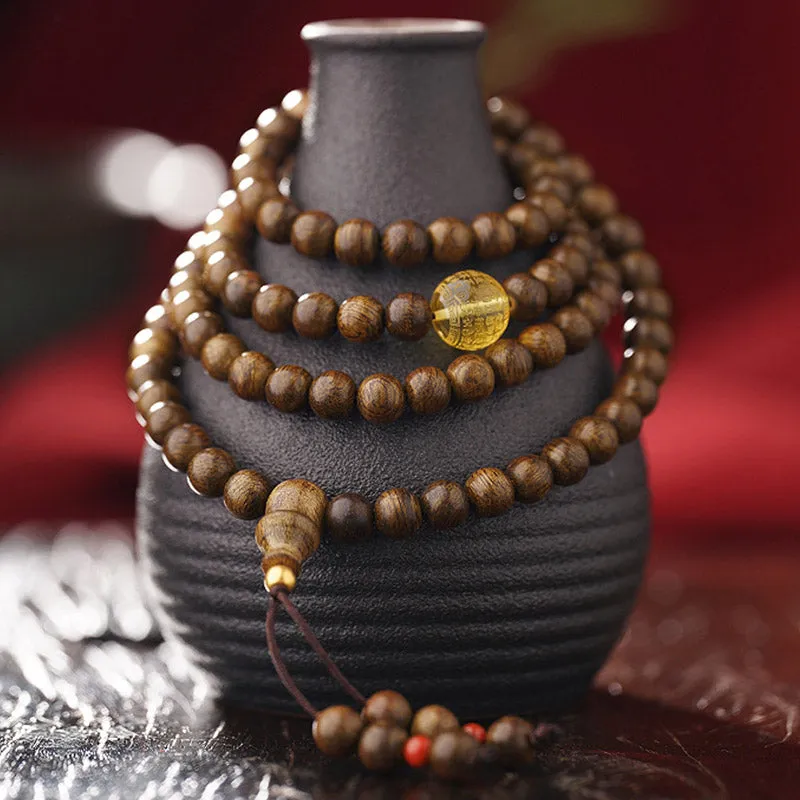 Buddha Stones 108 Mala Beads 999 Gold Brunei Agarwood Heart Sutra Amber Red Agate Strength Meditation Bracelet (Extra 30% Off | USE CODE: FS30)