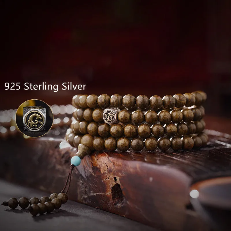 Buddha Stones 108 Mala Beads 999 Gold Brunei Agarwood Heart Sutra Amber Red Agate Strength Meditation Bracelet (Extra 30% Off | USE CODE: FS30)
