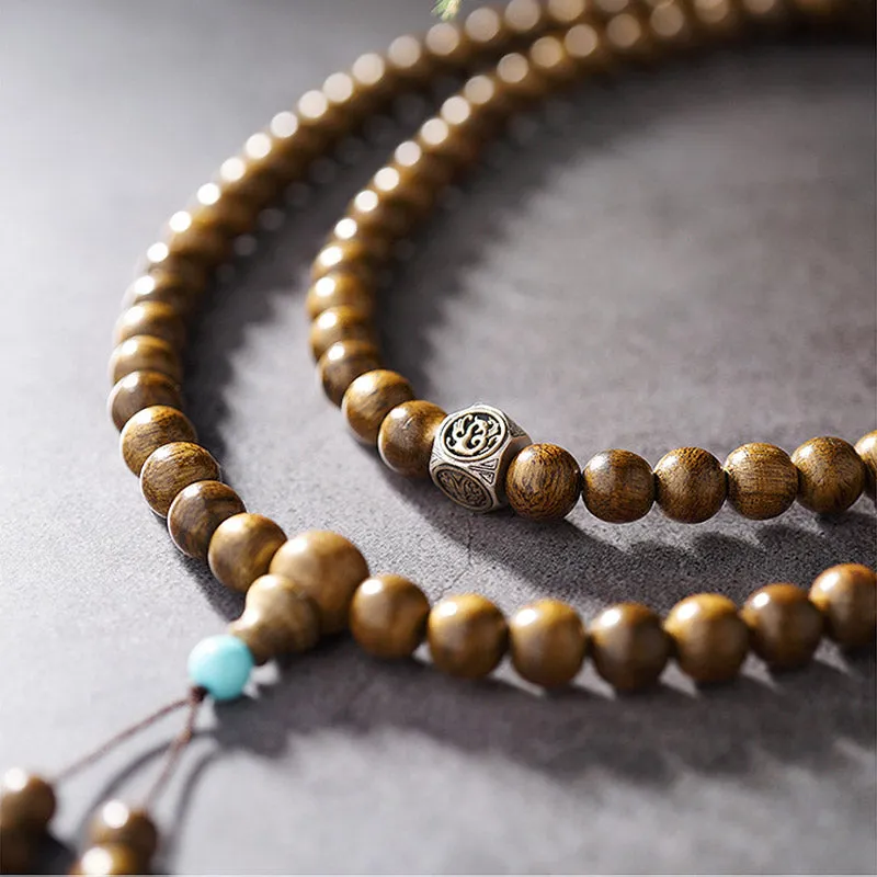 Buddha Stones 108 Mala Beads 999 Gold Brunei Agarwood Heart Sutra Amber Red Agate Strength Meditation Bracelet (Extra 30% Off | USE CODE: FS30)