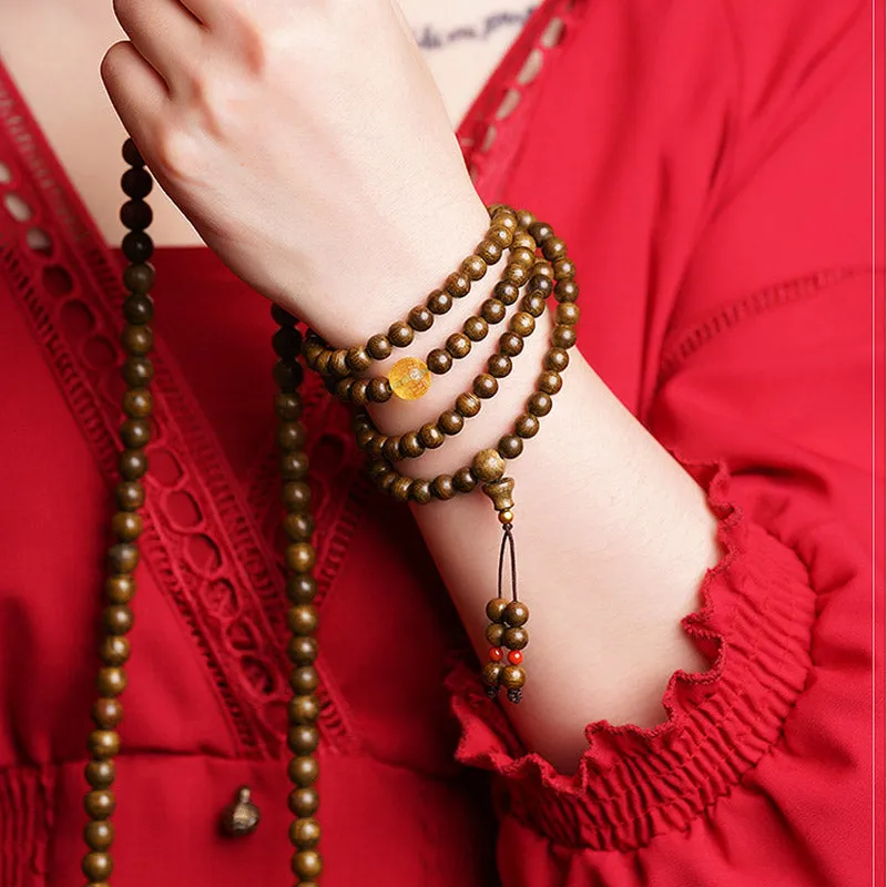 Buddha Stones 108 Mala Beads 999 Gold Brunei Agarwood Heart Sutra Amber Red Agate Strength Meditation Bracelet (Extra 30% Off | USE CODE: FS30)