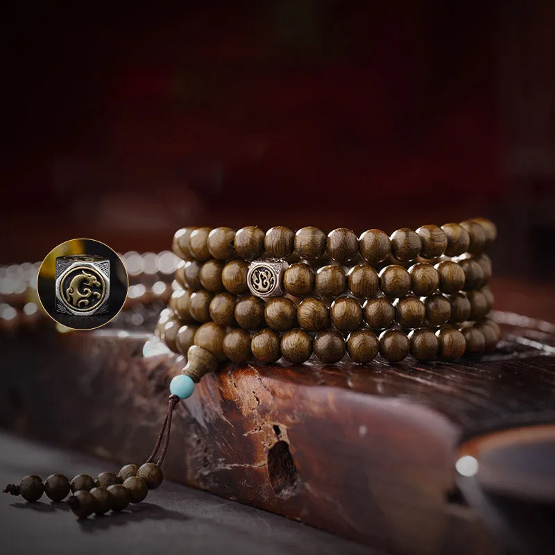 Buddha Stones 108 Mala Beads 999 Gold Brunei Agarwood Heart Sutra Amber Red Agate Strength Meditation Bracelet (Extra 30% Off | USE CODE: FS30)