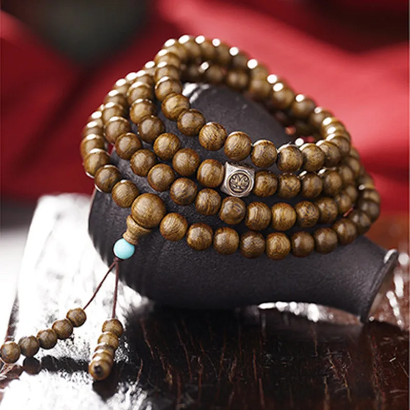 Buddha Stones 108 Mala Beads 999 Gold Brunei Agarwood Heart Sutra Amber Red Agate Strength Meditation Bracelet (Extra 30% Off | USE CODE: FS30)