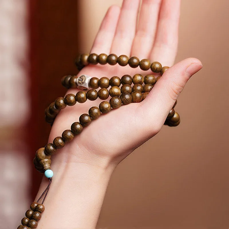 Buddha Stones 108 Mala Beads 999 Gold Brunei Agarwood Heart Sutra Amber Red Agate Strength Meditation Bracelet (Extra 30% Off | USE CODE: FS30)