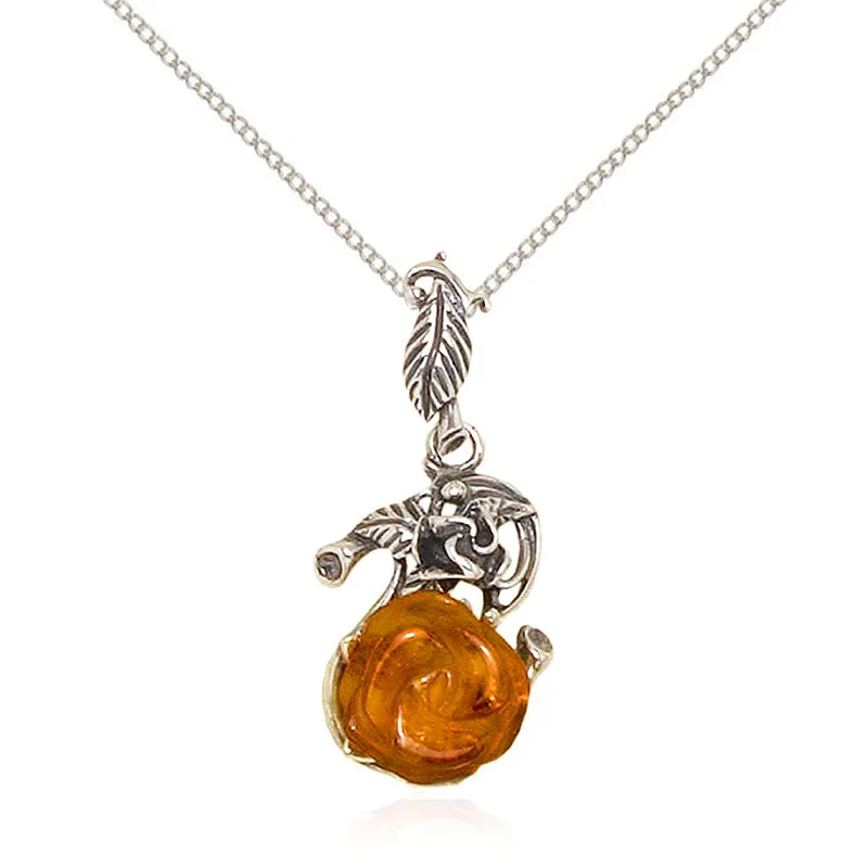 Carved Amber Rose Earrings