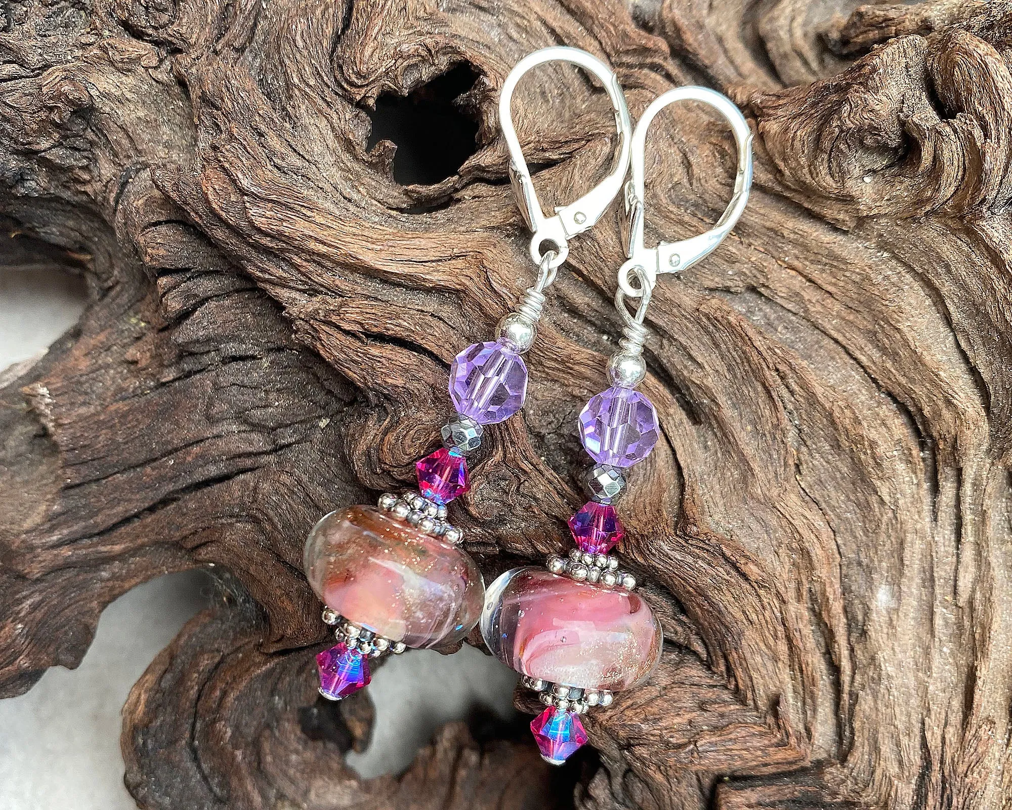 Cheery Pink Lampwork Bead Earrings
