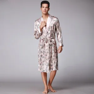 Chinese Men Satin Bathrobe Robe Long Sleeve Pajamas Vintage Print Nightgown Sleepwear New Novlety Kimono Bath Gown Nightgown