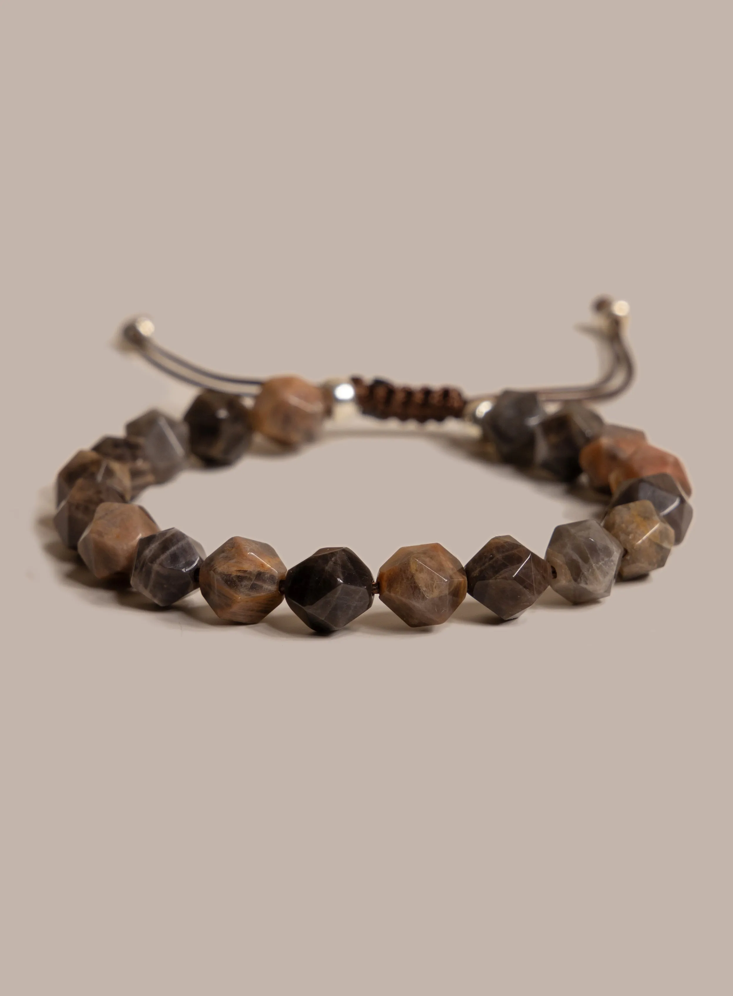 Chocolate Sunstone and Sterling Silver Men's Bead Bracelet
