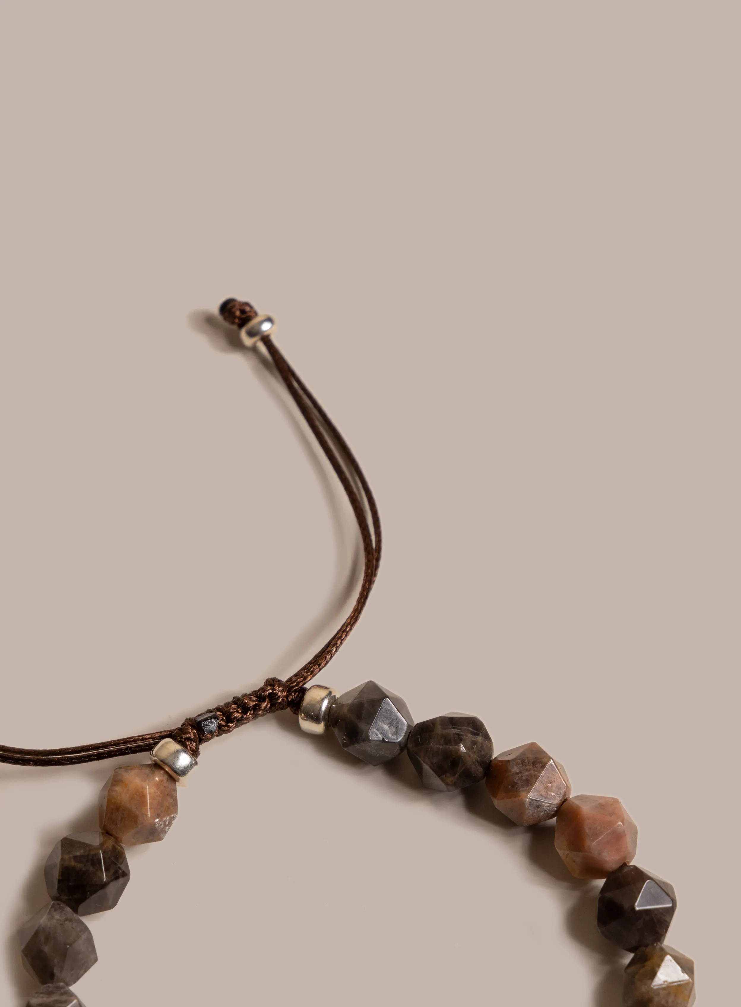 Chocolate Sunstone and Sterling Silver Men's Bead Bracelet