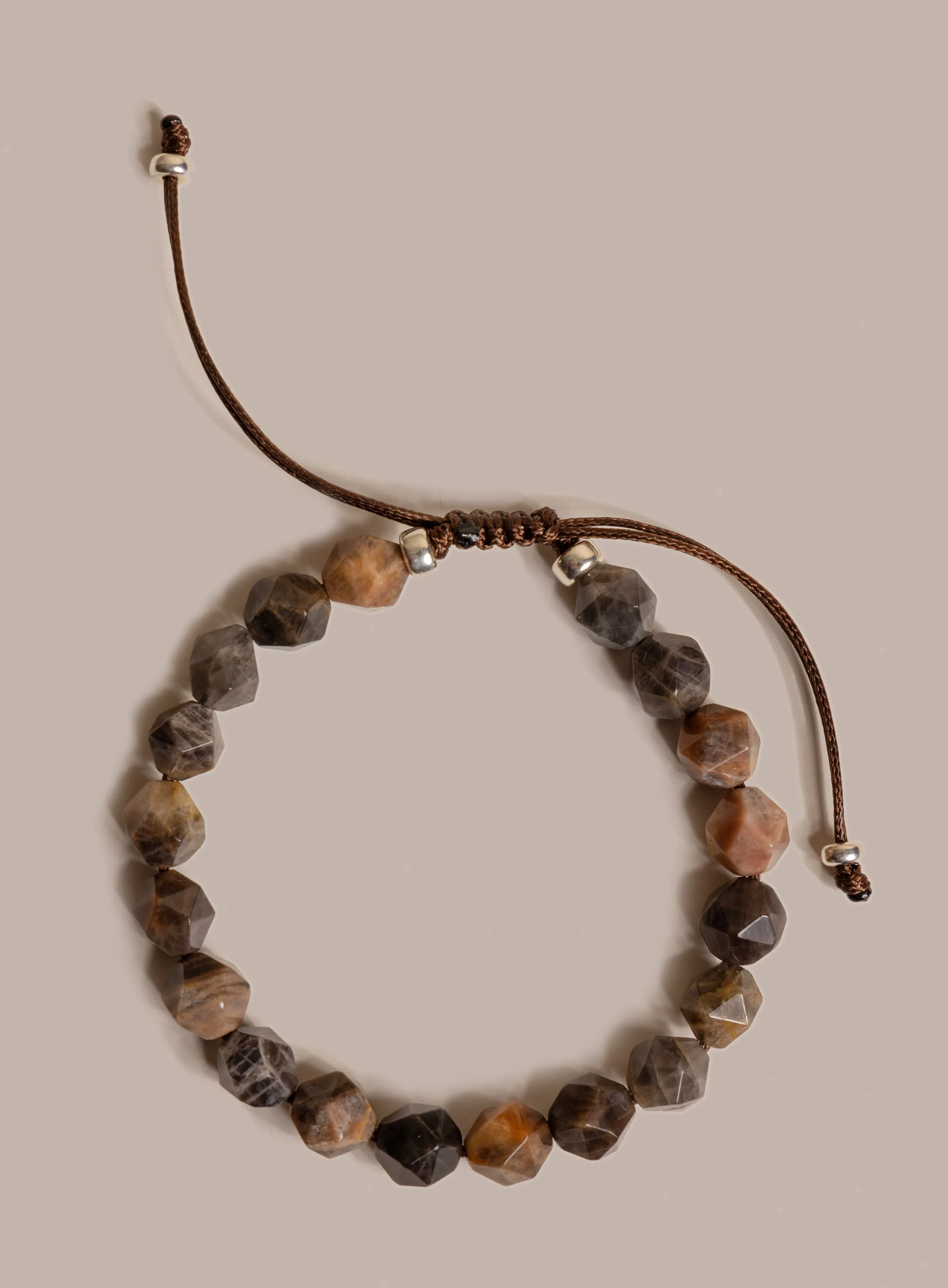 Chocolate Sunstone and Sterling Silver Men's Bead Bracelet