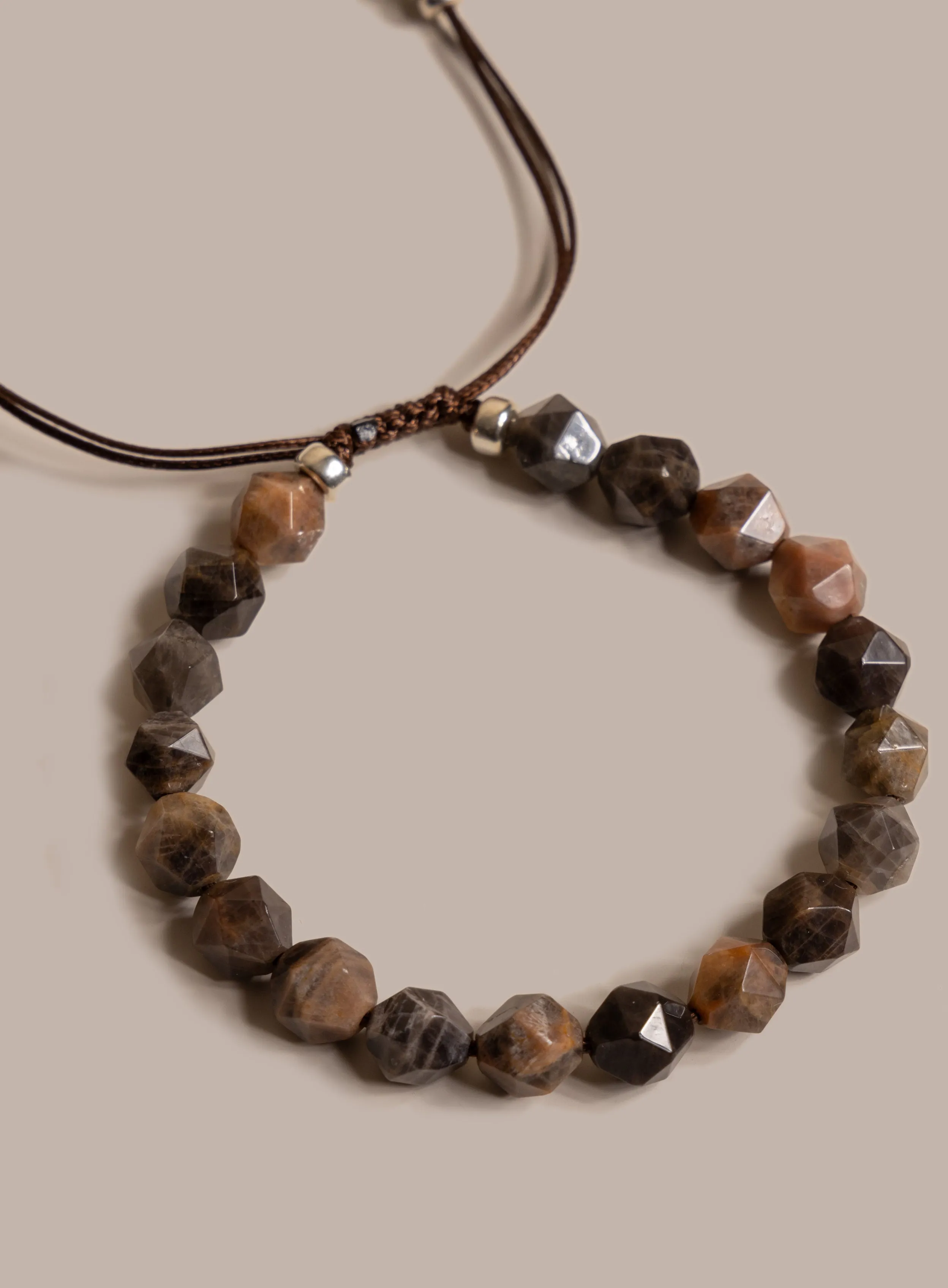 Chocolate Sunstone and Sterling Silver Men's Bead Bracelet