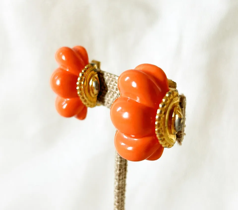 Classic 1970s signed Kenneth Lane clip in style coral scalloped style earrings