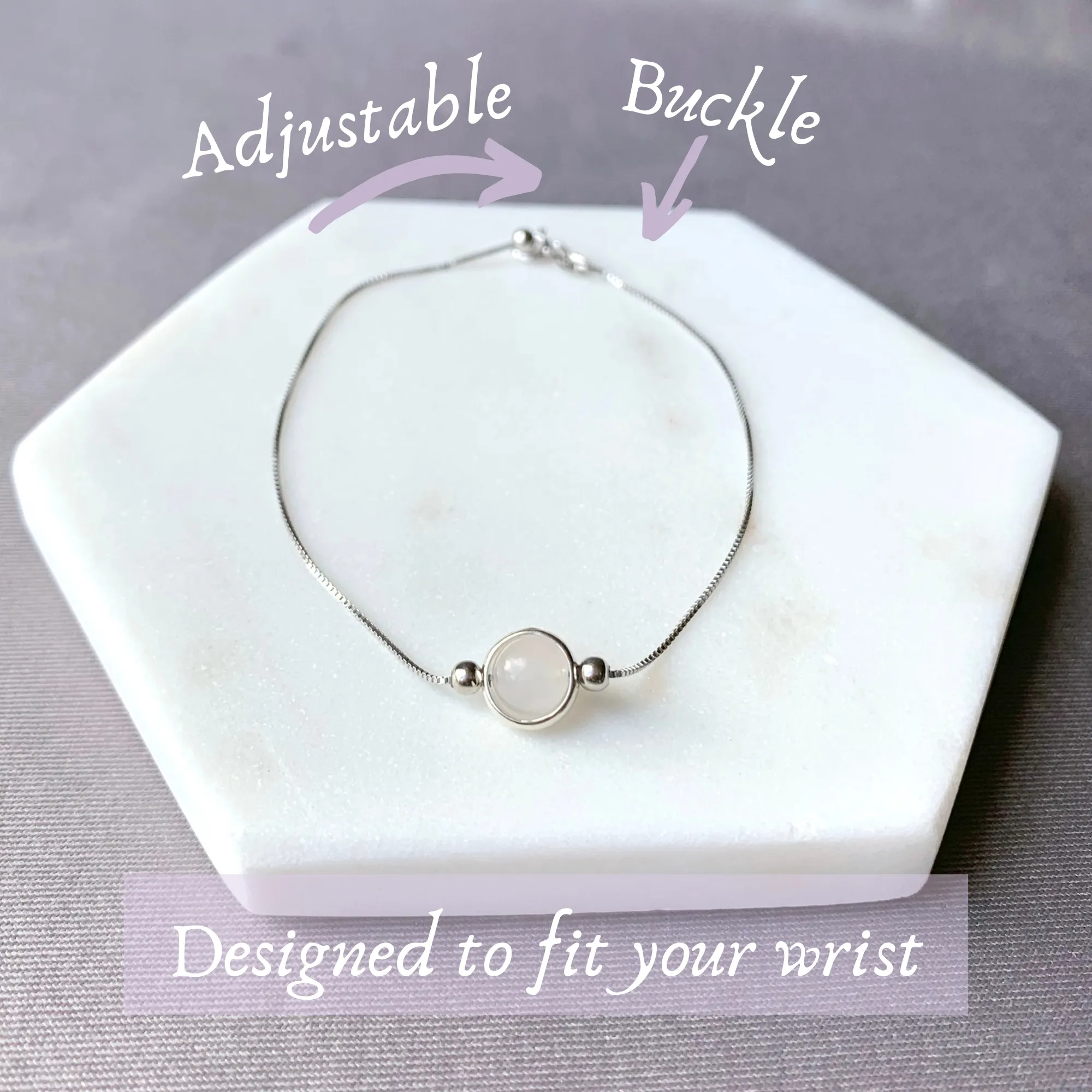 Clear Quartz Round Frame 925 Silver Bracelet (8mm)