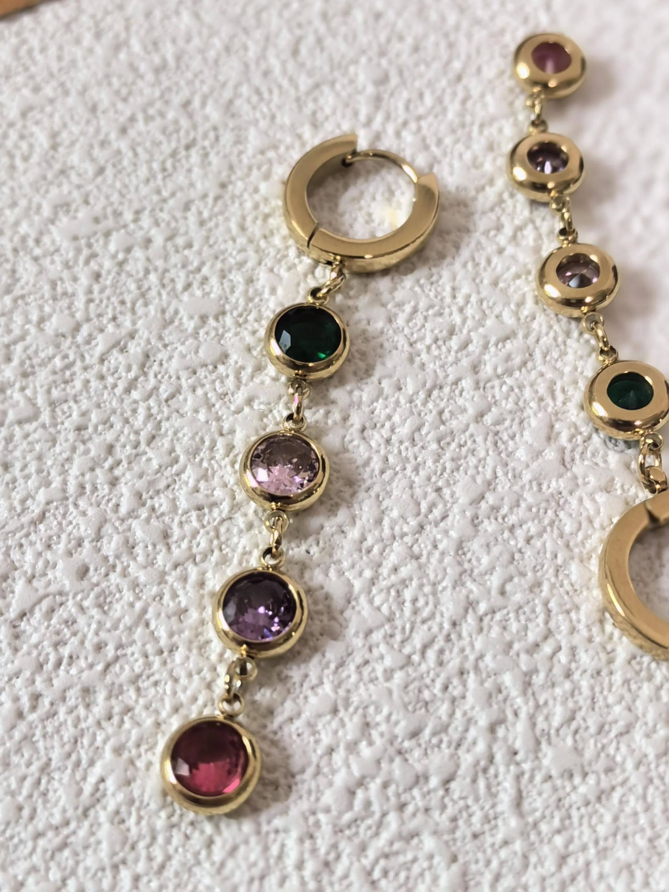Colorful Zircon 18K Gold Plate Huggie Hoop Drop Dangle Linear Earrings